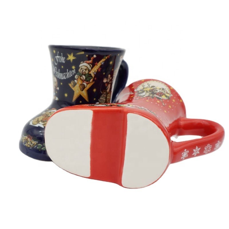 Customized Milk Mugs Gift Set Decoration Cup Custom 8Oz 3D Ceramic Coffee Mugs Christmas Boot Mugs