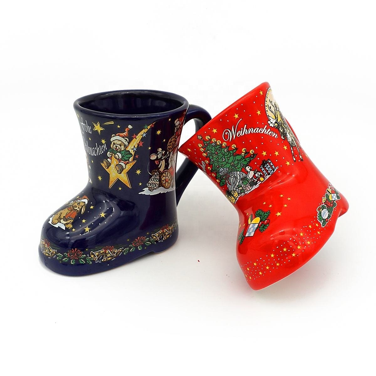 Customized Milk Mugs Gift Set Decoration Cup Custom 8Oz 3D Ceramic Coffee Mugs Christmas Boot Mugs