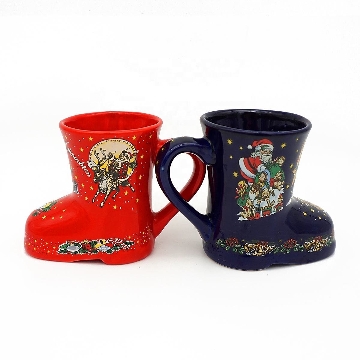 Customized Milk Mugs Gift Set Decoration Cup Custom 8Oz 3D Ceramic Coffee Mugs Christmas Boot Mugs