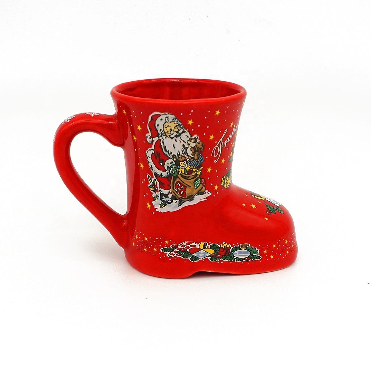 Customized Milk Mugs Gift Set Decoration Cup Custom 8Oz 3D Ceramic Coffee Mugs Christmas Boot Mugs