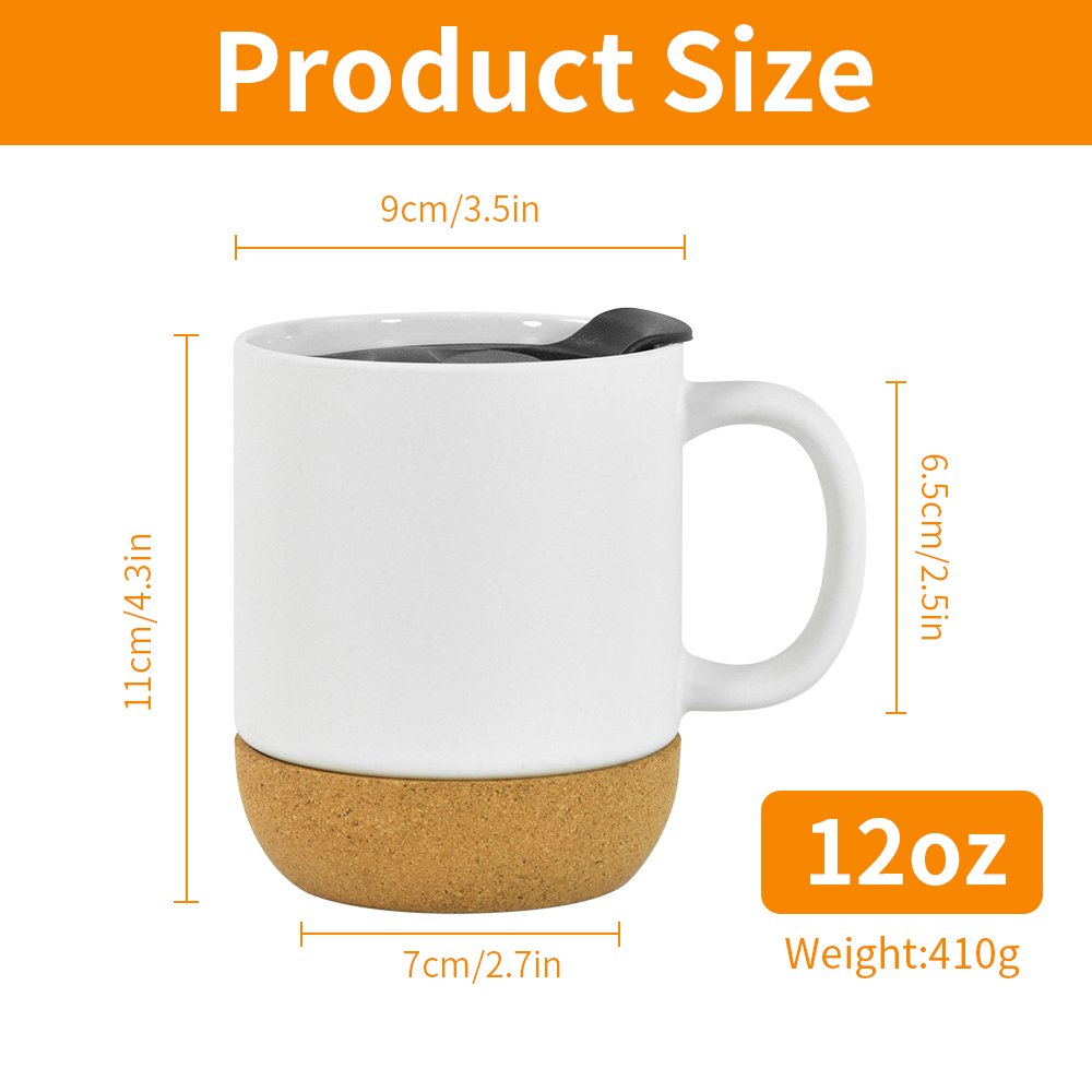 Wholesale 350ml 12oz Cork Base Sublimation Blank Ceramic Matte Coffee Mug With Cork Bottom and Plastic Lid