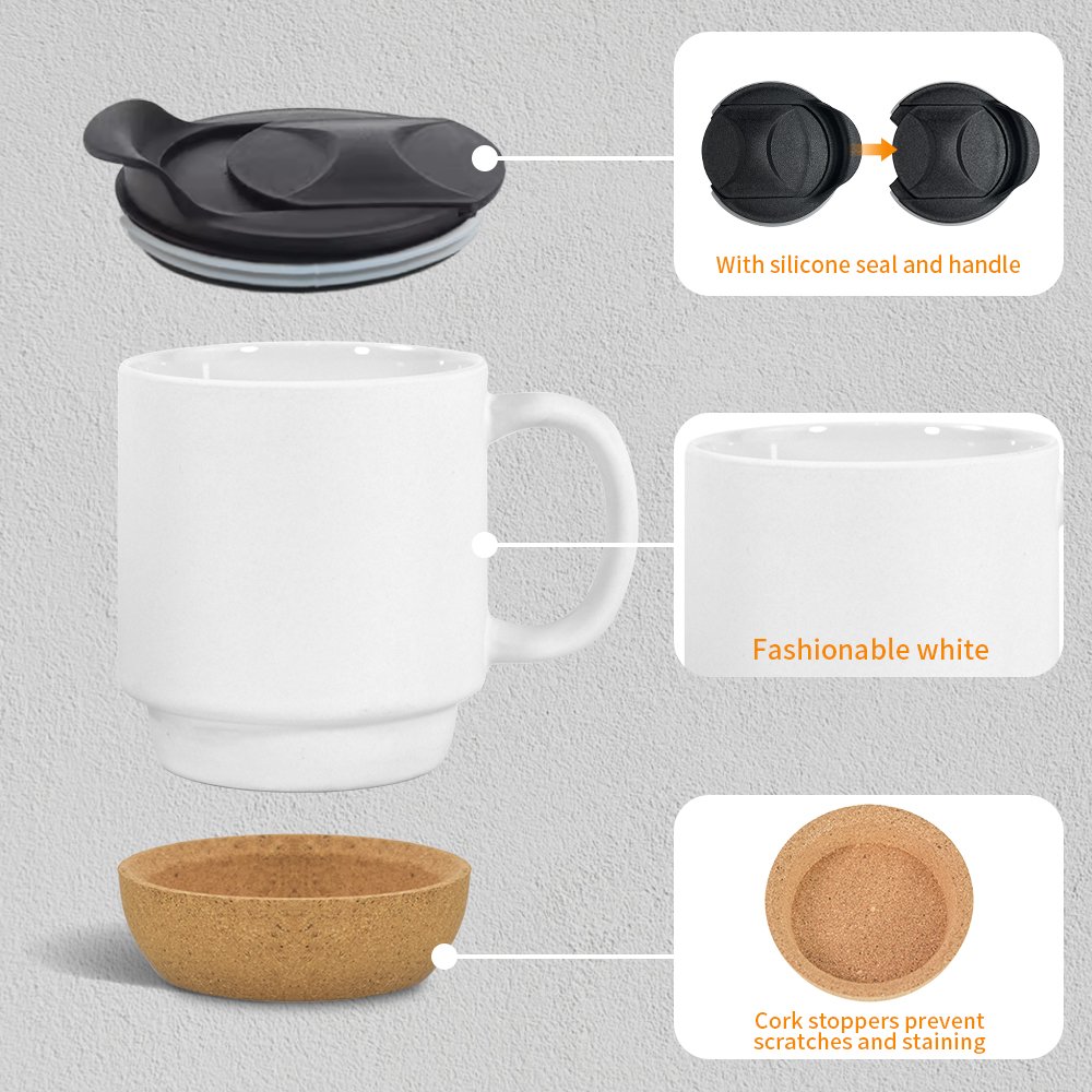 Wholesale 350ml 12oz Cork Base Sublimation Blank Ceramic Matte Coffee Mug With Cork Bottom and Plastic Lid