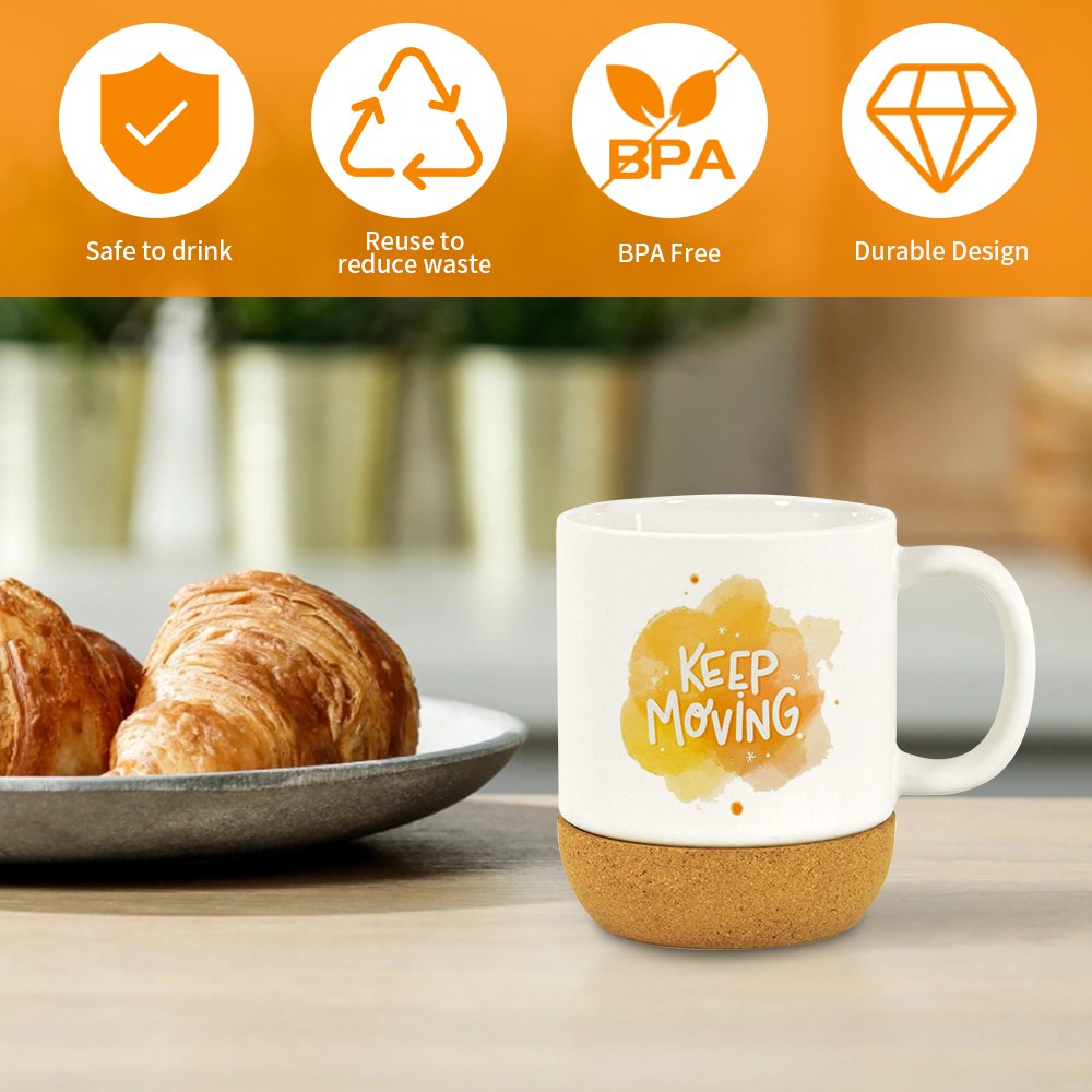 Wholesale 350ml 12oz Cork Base Sublimation Blank Ceramic Matte Coffee Mug With Cork Bottom and Plastic Lid