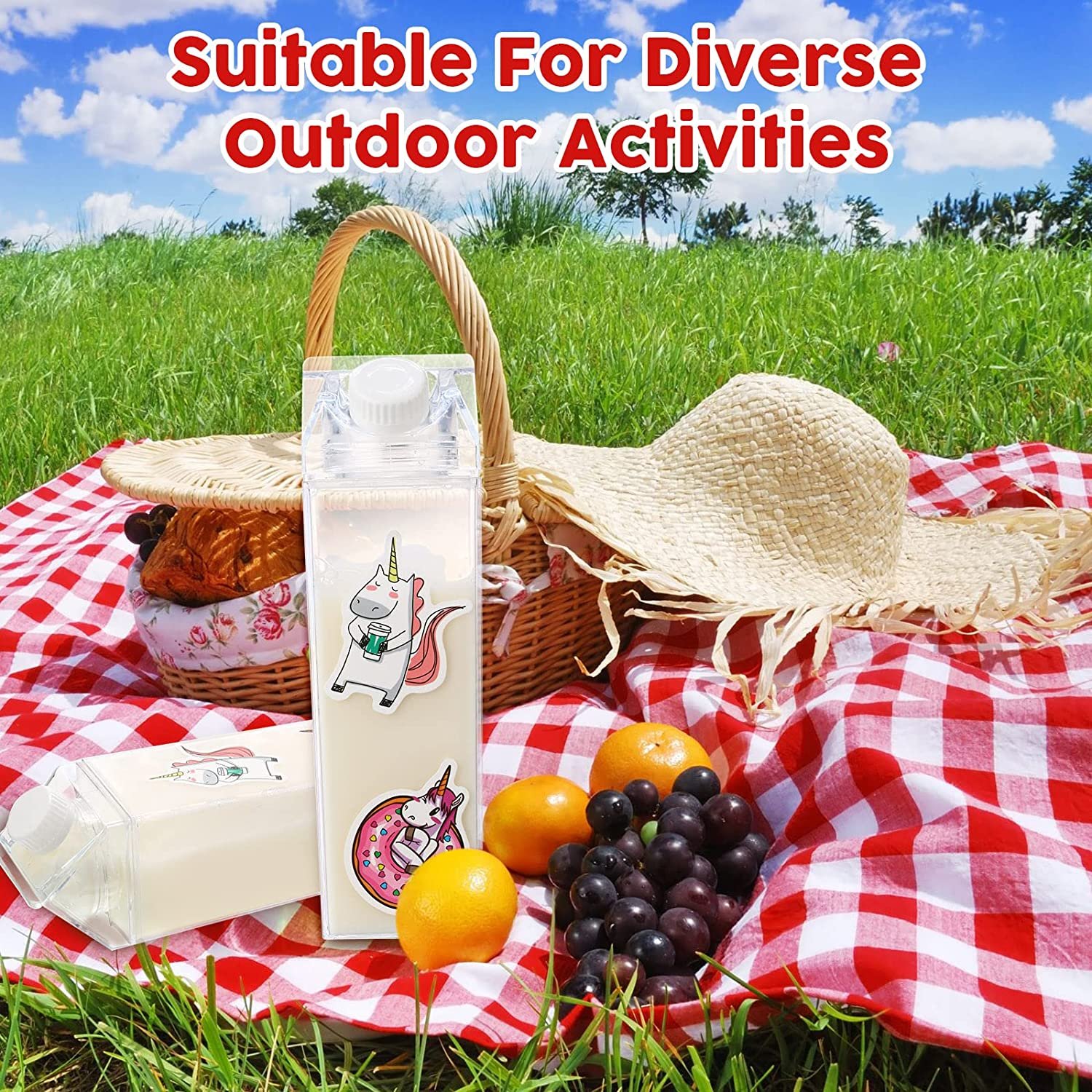 17 oz Milk Carton Water Bottles Plastic Clear Milk Bottles Portable Reusable Shaped Water Container