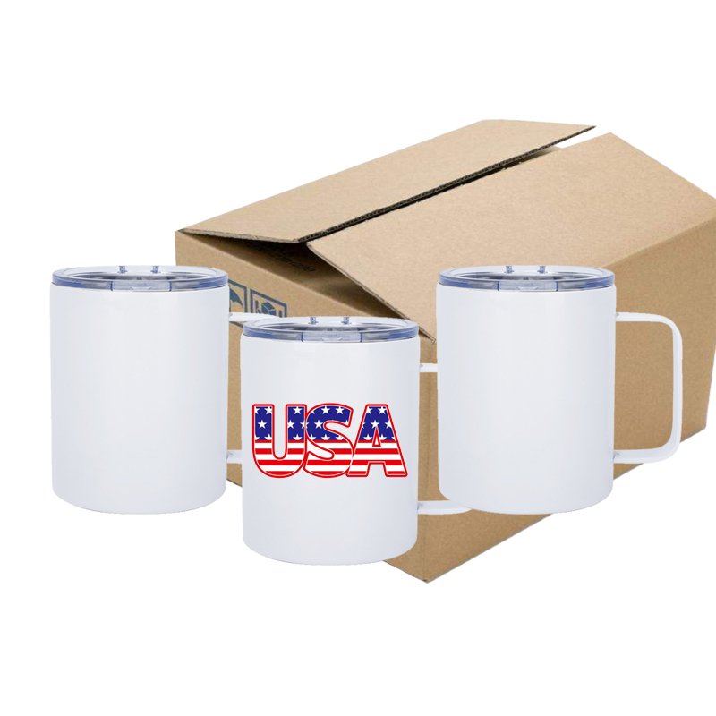 USA 2 Days Delivery 12Oz Plain Camp Double Wall Metal Stainless Steel White Blank Sublimation Coffee Mug with Handle