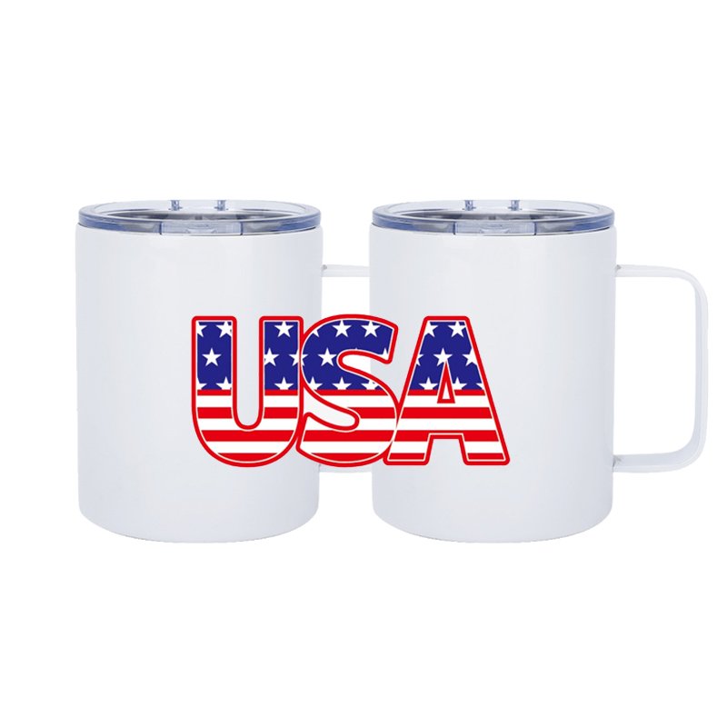 USA 2 Days Delivery 12Oz Plain Camp Double Wall Metal Stainless Steel White Blank Sublimation Coffee Mug with Handle