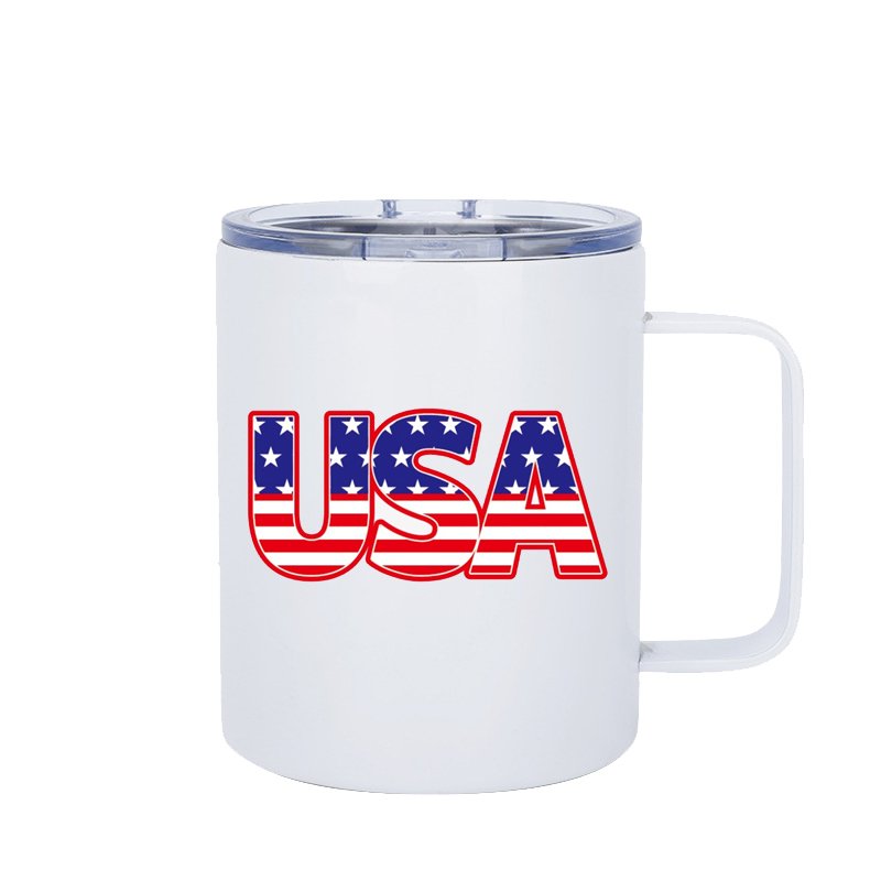 USA 2 Days Delivery 12Oz Plain Camp Double Wall Metal Stainless Steel White Blank Sublimation Coffee Mug with Handle