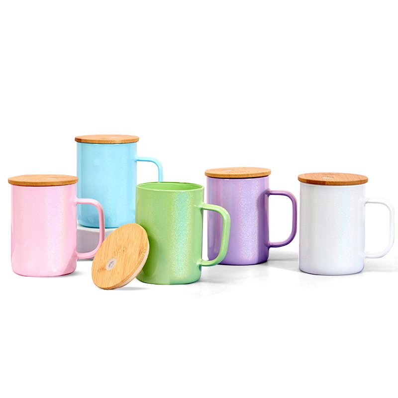 Personalized 17oz Shimmer Solid Glass Mug Sublimation Blank Rainbow Glitter Glass Cup with Colorful Handle