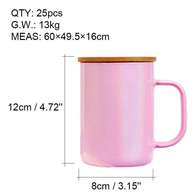 Personalized 17oz Shimmer Solid Glass Mug Sublimation Blank Rainbow Glitter Glass Cup with Colorful Handle