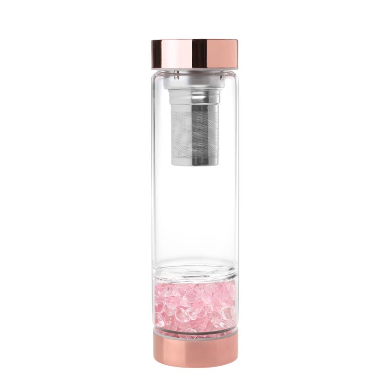 New Arrival Popular Energy Healing Crystal Water Bottle, Gemstone Tea Infused Water Bottle, Rose Quartz Stainless Steel Bottle