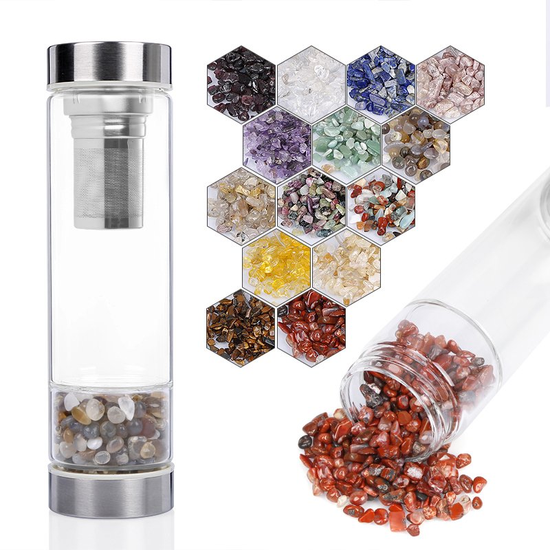 New Arrival Popular Energy Healing Crystal Water Bottle, Gemstone Tea Infused Water Bottle, Rose Quartz Stainless Steel Bottle
