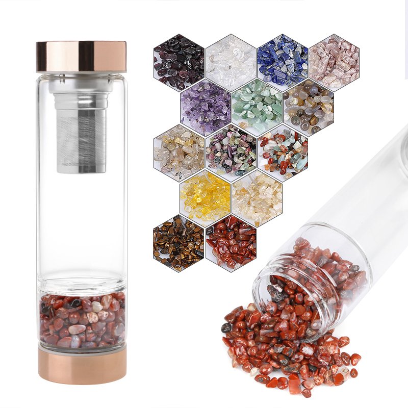 New Arrival Popular Energy Healing Crystal Water Bottle, Gemstone Tea Infused Water Bottle, Rose Quartz Stainless Steel Bottle