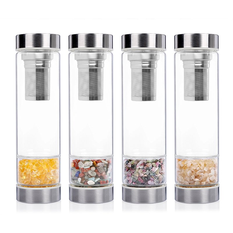New Arrival Popular Energy Healing Crystal Water Bottle, Gemstone Tea Infused Water Bottle, Rose Quartz Stainless Steel Bottle