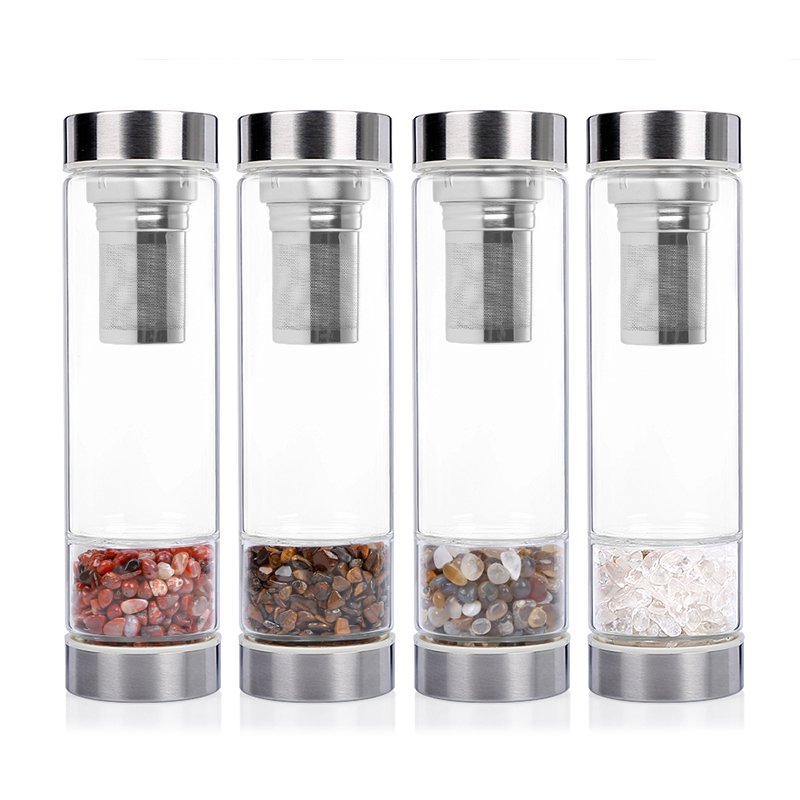 New Arrival Popular Energy Healing Crystal Water Bottle, Gemstone Tea Infused Water Bottle, Rose Quartz Stainless Steel Bottle