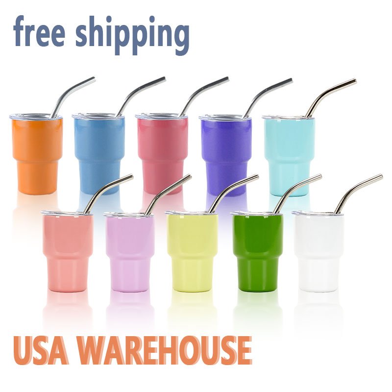 Hot Selling Sublimation Coffee Cups Tumbler Doubled Vacuum Water Bottle 3 oz Stainless Steel Mugs with Straw