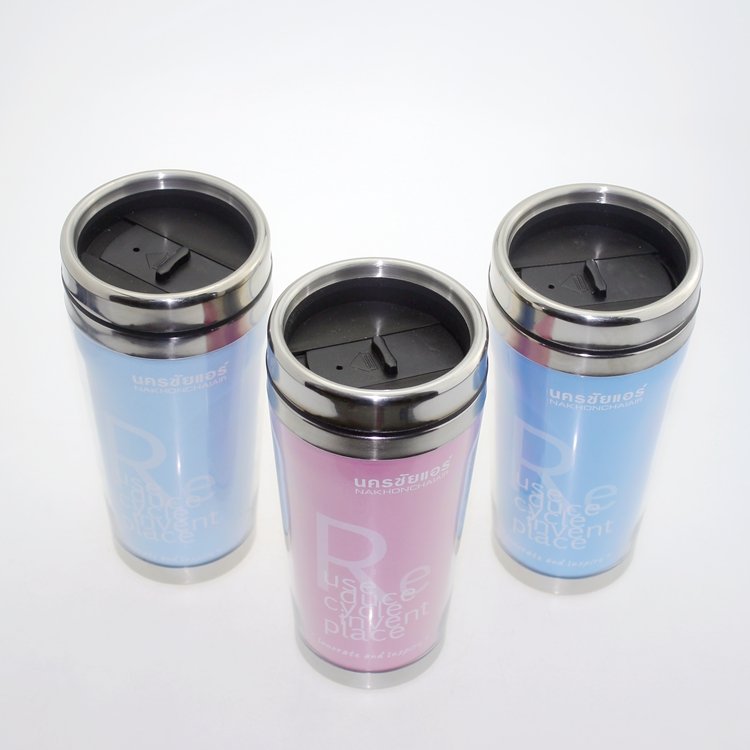 Inner stainless steel outer plastic car cup changeable insert paper travel coffee mug