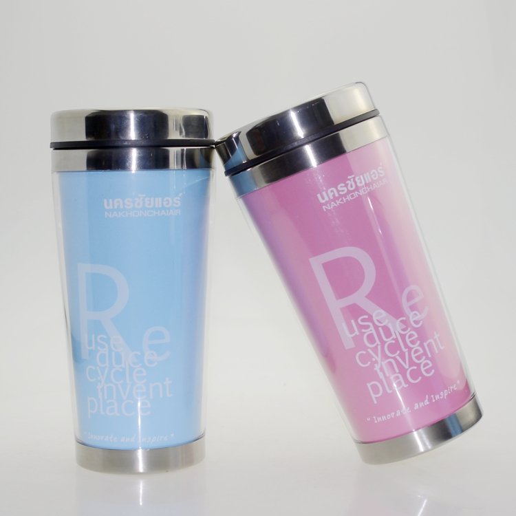 Inner stainless steel outer plastic car cup changeable insert paper travel coffee mug