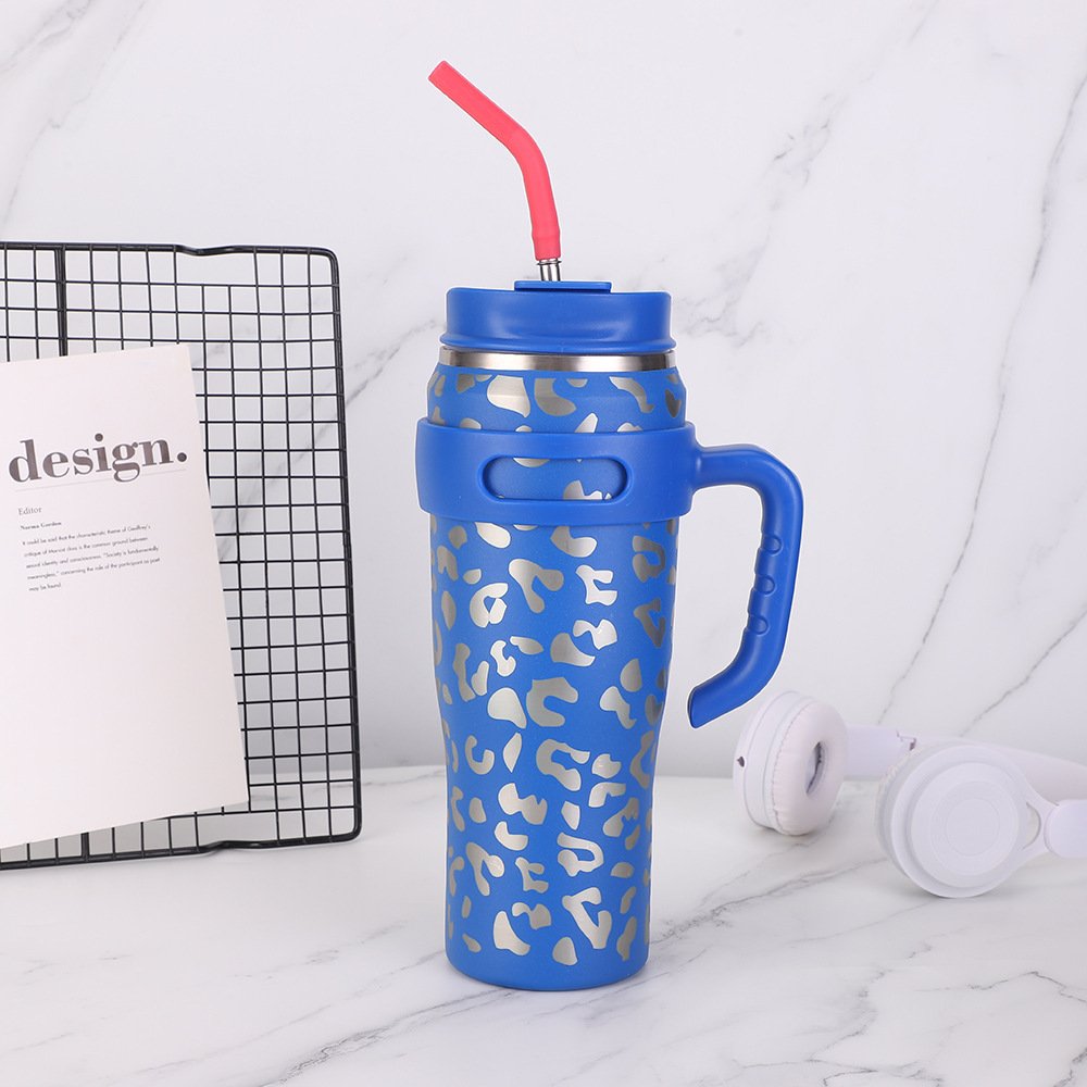 40oz insulated vacuum large capacity mug with straw lid tumbler with handle rainbow color