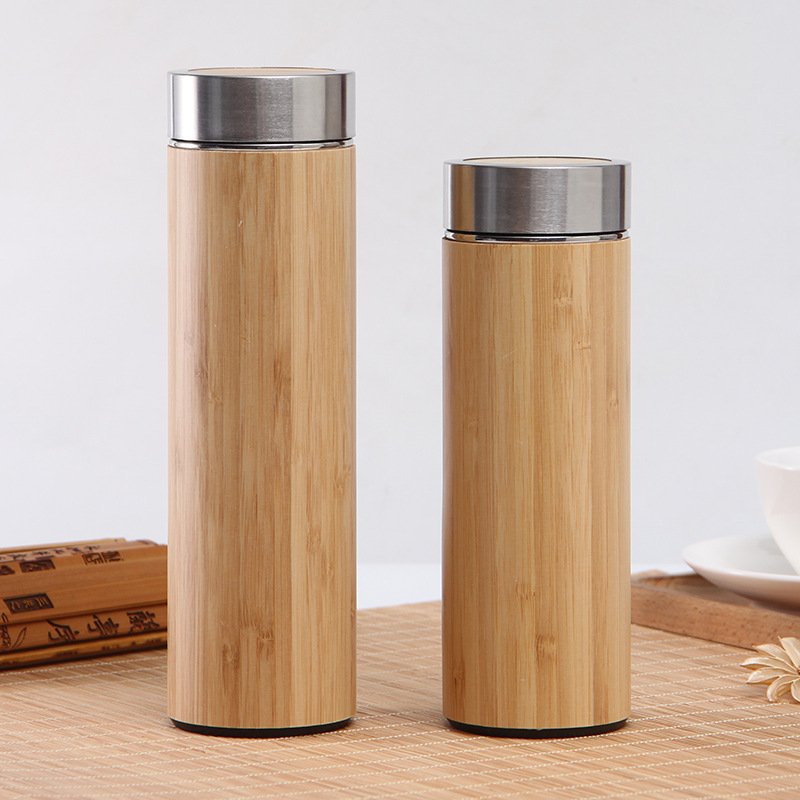 500 ml BPA bamboo blank water bottle Double Wall Tea Infuser Insulated Vacuum Stainless Steel Bamboo wooden Lid Water Bottle