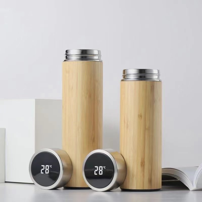 500 ml BPA bamboo blank water bottle Double Wall Tea Infuser Insulated Vacuum Stainless Steel Bamboo wooden Lid Water Bottle