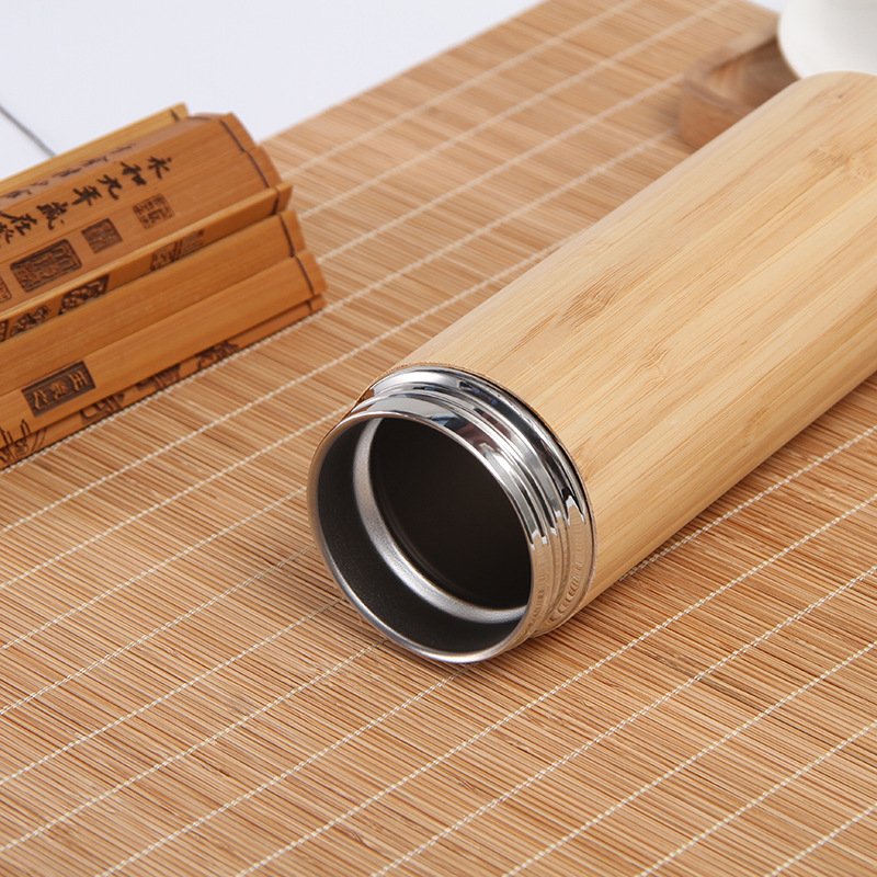500 ml BPA bamboo blank water bottle Double Wall Tea Infuser Insulated Vacuum Stainless Steel Bamboo wooden Lid Water Bottle