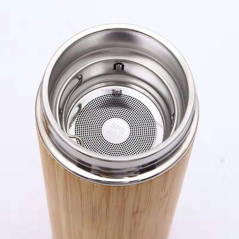 500 ml BPA bamboo blank water bottle Double Wall Tea Infuser Insulated Vacuum Stainless Steel Bamboo wooden Lid Water Bottle