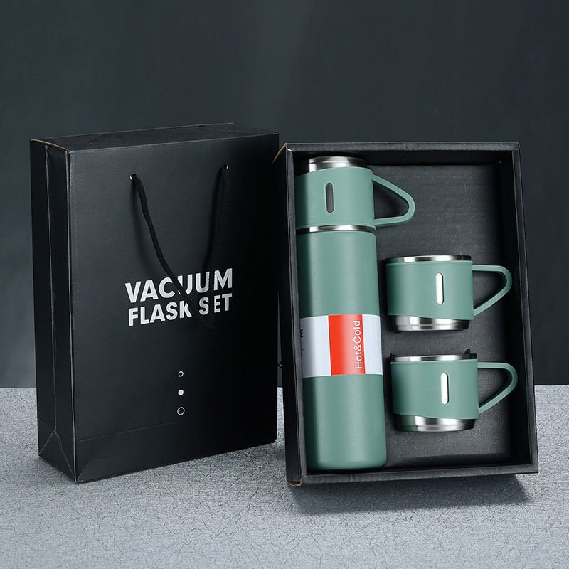 Outdoor Travel Coffee Tea Mug Christmas Gift 3pcs Thermos Vacuum Flask Stainless Steel Water Bottle Gift Set with 2 cup