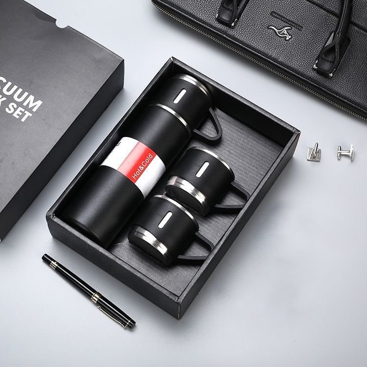 Outdoor Travel Coffee Tea Mug Christmas Gift 3pcs Thermos Vacuum Flask Stainless Steel Water Bottle Gift Set with 2 cup