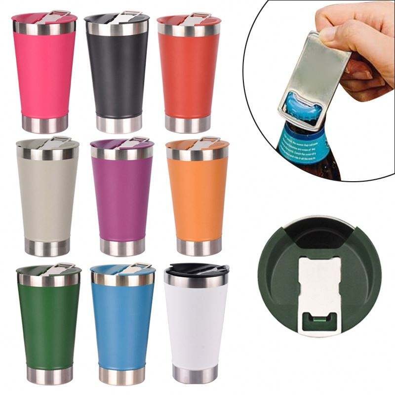 wholesale Brazil Reusable Stainless Steel thermal mug flask Outdoor Tumbler 16oz Insulated Beer Cups with Opener