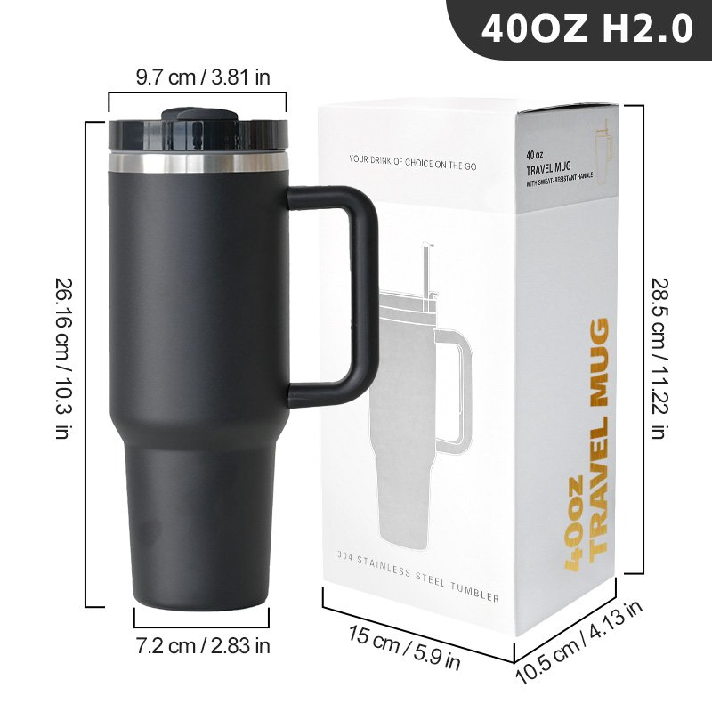 Custom Logo 40 oz 40oz Double Wall Stainless Steel 30oz H2.0 Tumbler Travel Coffee Mug thermal Cup With Handle And Straw