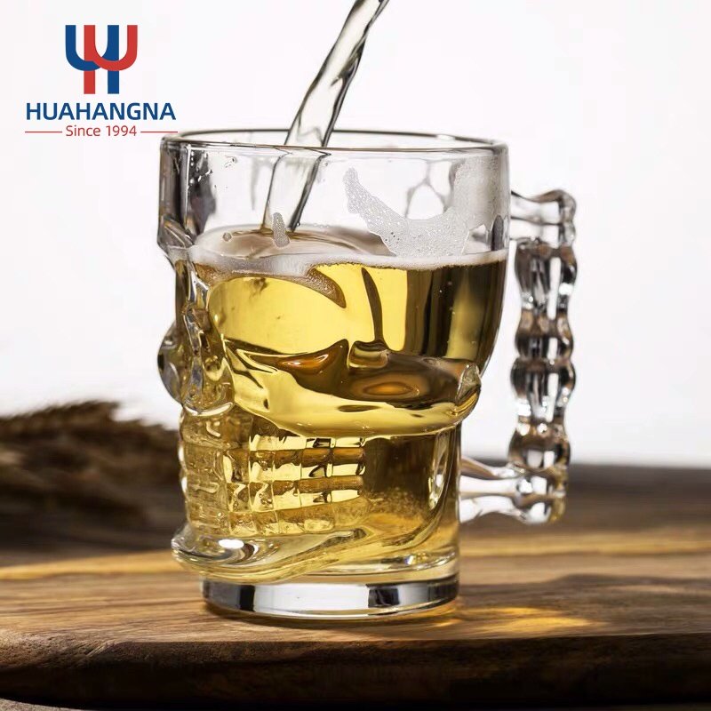 18 Ounce Classic Beer Juice Water Drinking Glass Mug Glasses 540ml Skull Face Beer Mug with Handle