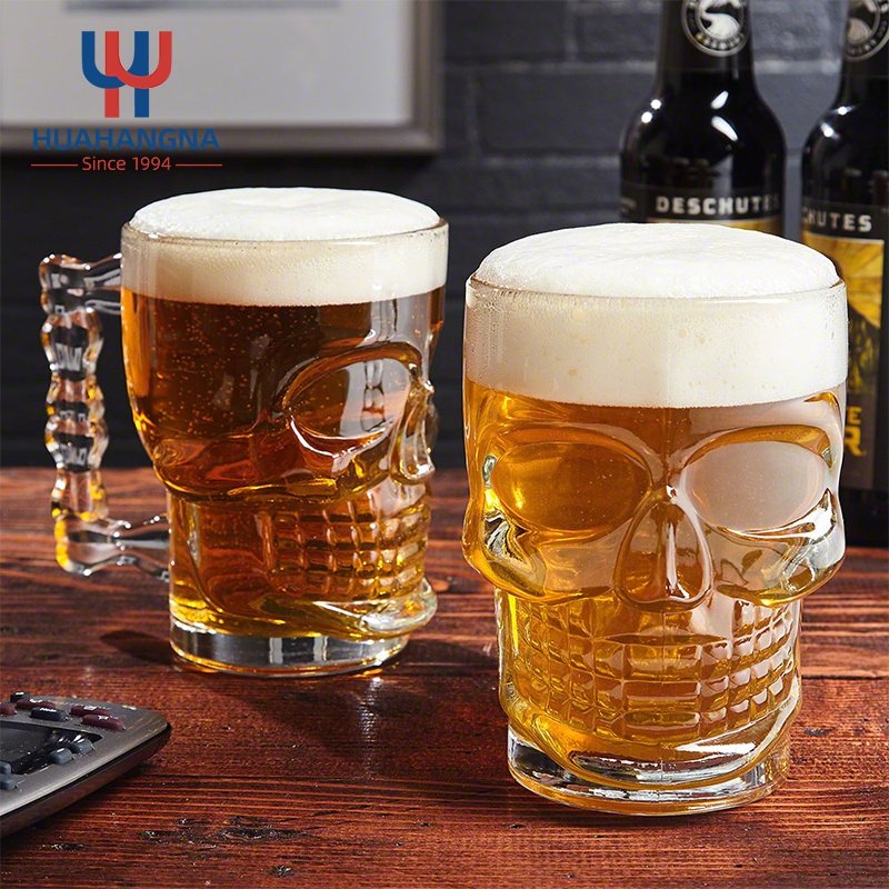 18 Ounce Classic Beer Juice Water Drinking Glass Mug Glasses 540ml Skull Face Beer Mug with Handle