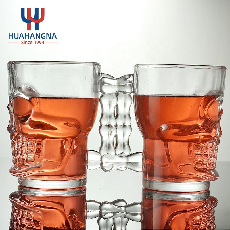 18 Ounce Classic Beer Juice Water Drinking Glass Mug Glasses 540ml Skull Face Beer Mug with Handle