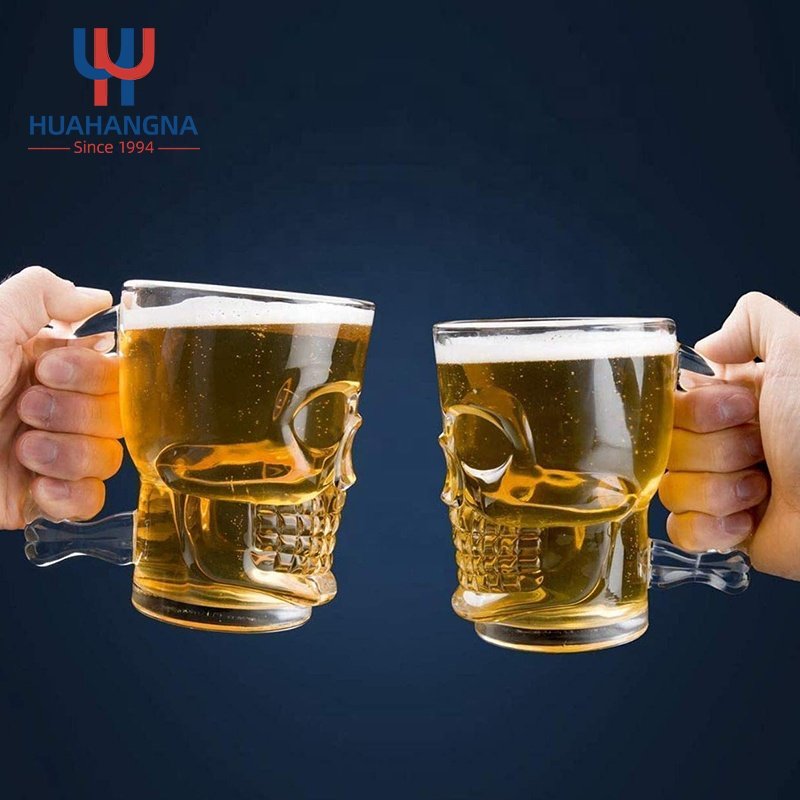 18 Ounce Classic Beer Juice Water Drinking Glass Mug Glasses 540ml Skull Face Beer Mug with Handle