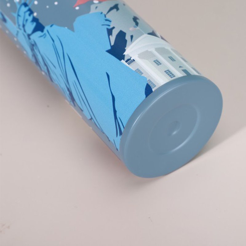 400ml Vacuum Thermos Flask with City Theme Heat Transfer Printing Vacuum Flasks Stainless Steel Straight Cup Poly Bag+white Box