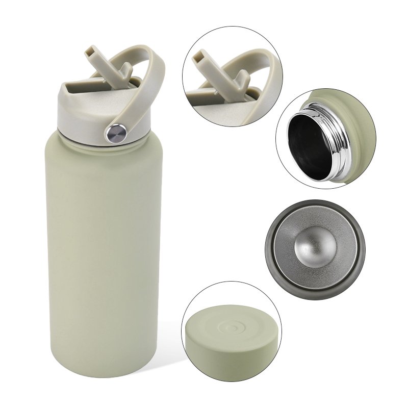 2024 Custom Logo 1L Wide Mouth Water Bottle With Straw 32 oz Vacuum flask 304 Stainless Steel Double Wall Outdoor Sports