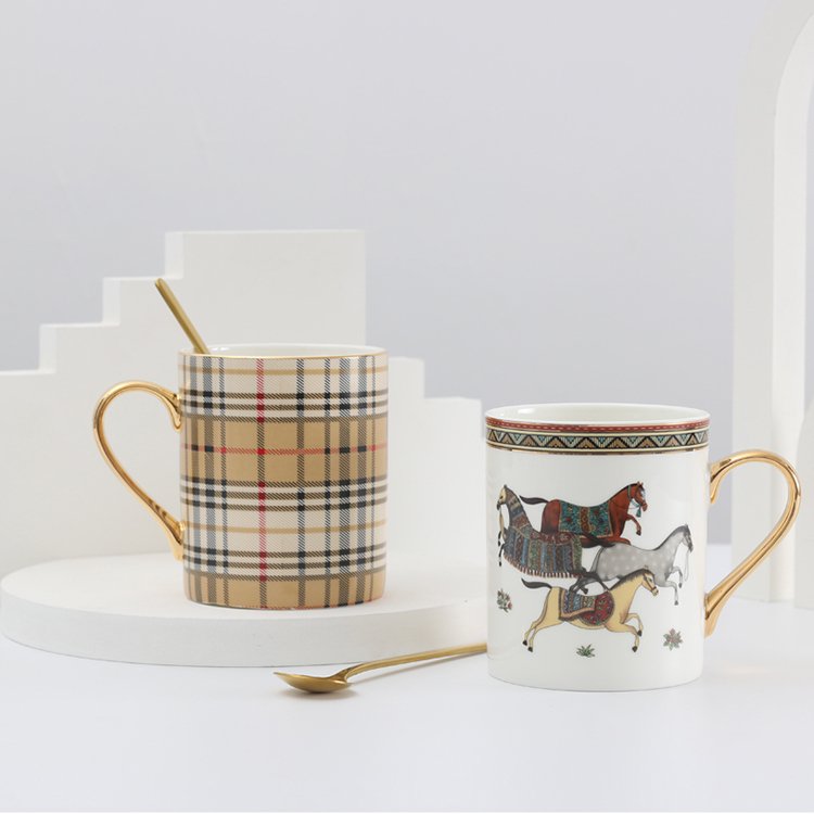 Wholesale custom Porcelain Mug ceramic Coffee Tea Milk Cups Bone China Drinkware Mugs Birthday Gift cups With Golden Spoon