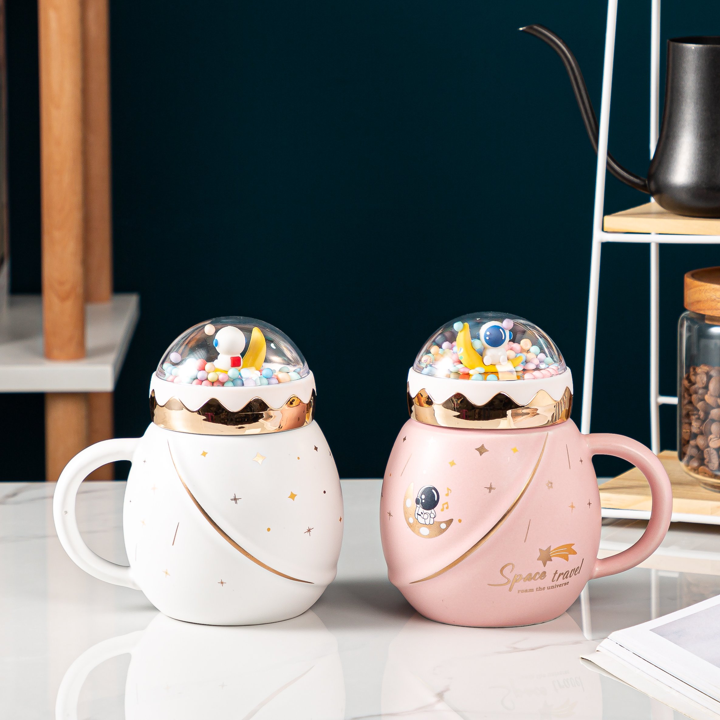 creative birthday gift cartoon ceramic cup round creative personality gift cup drinking cups set coffee mug with lid