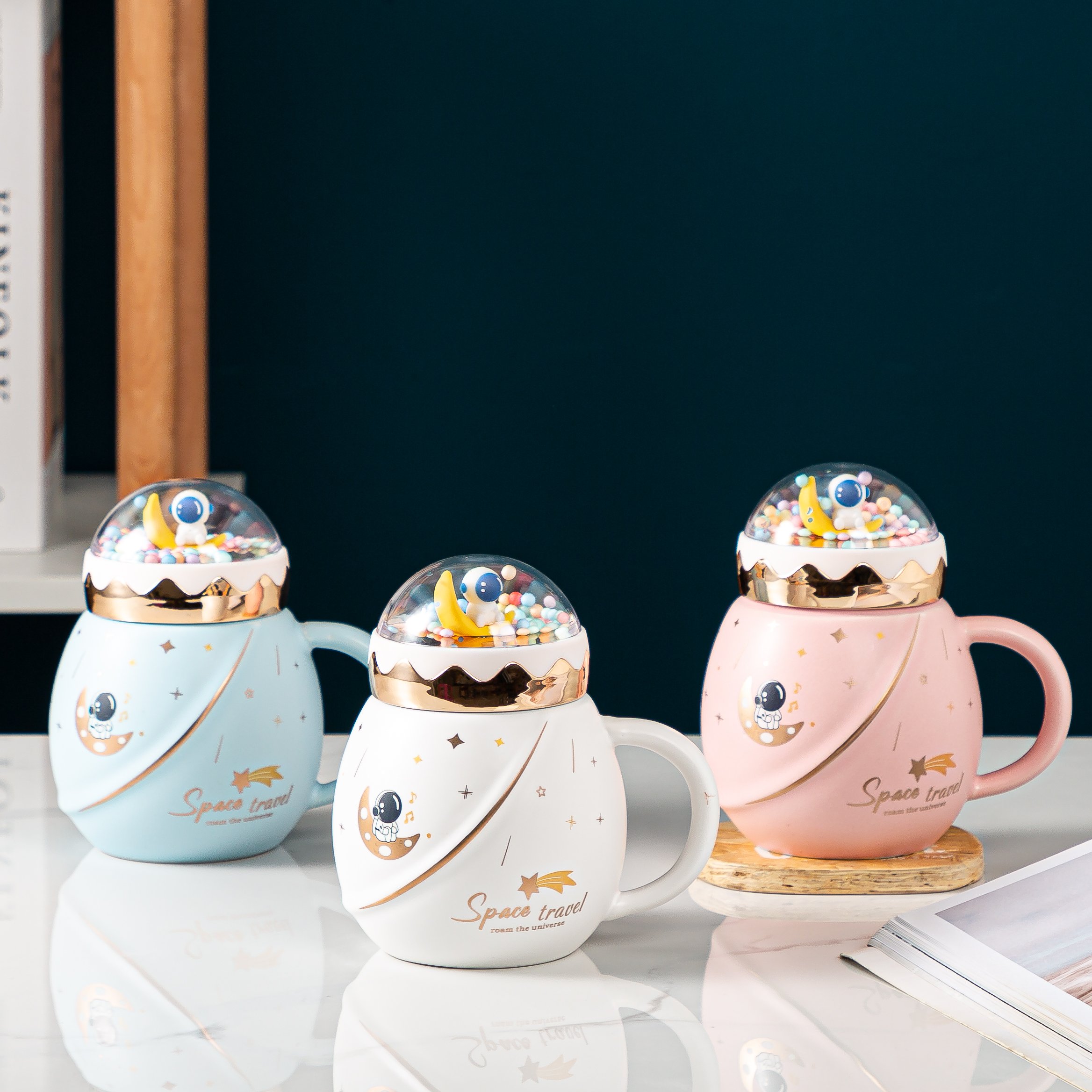 creative birthday gift cartoon ceramic cup round creative personality gift cup drinking cups set coffee mug with lid