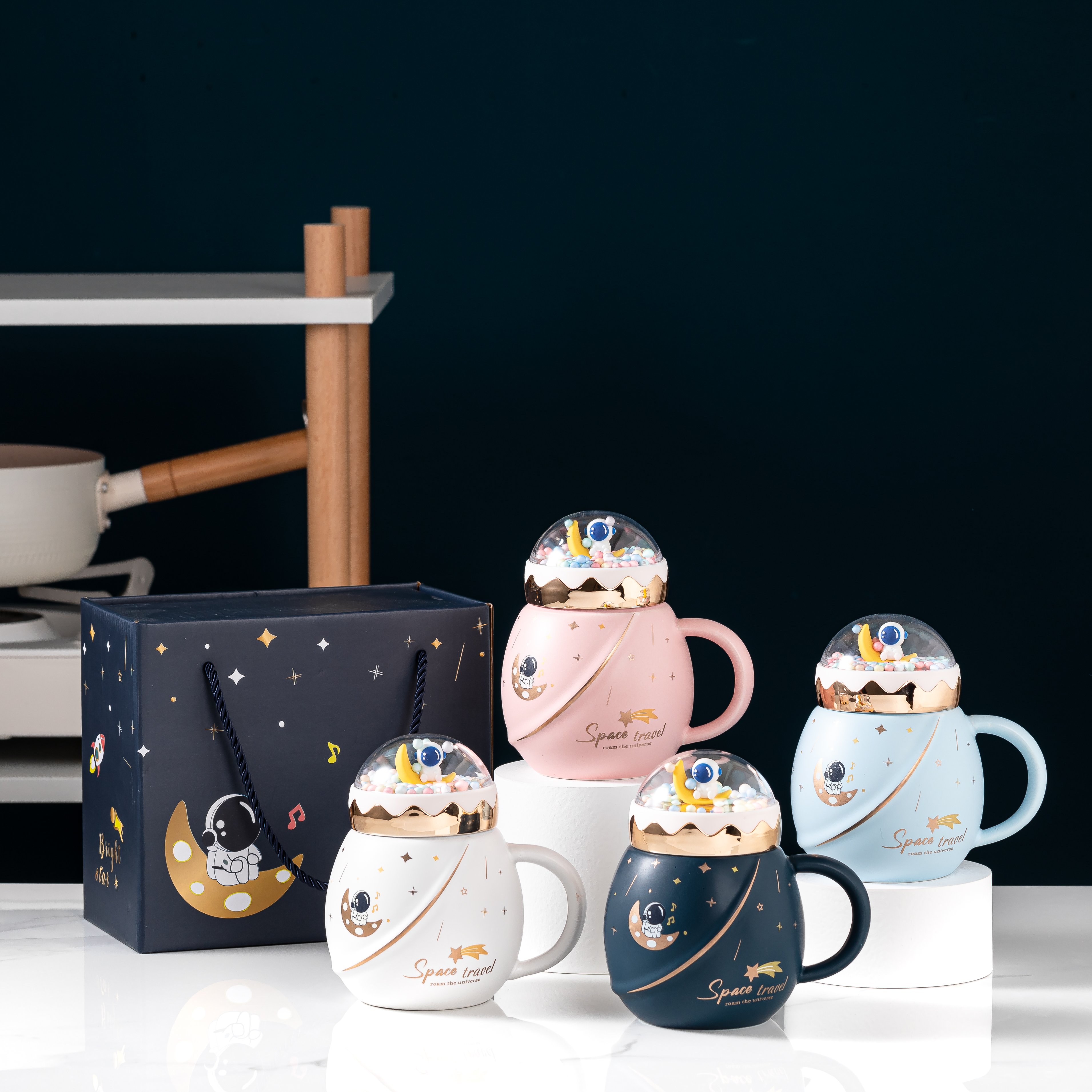 creative birthday gift cartoon ceramic cup round creative personality gift cup drinking cups set coffee mug with lid