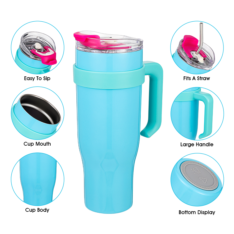 2024 ODM 40oz Tumbler with Handle and Straw 2 in 1 Lid Reusable Fashion Sport Gym Mugs Stainless Steel