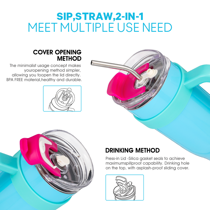 2024 ODM 40oz Tumbler with Handle and Straw 2 in 1 Lid Reusable Fashion Sport Gym Mugs Stainless Steel