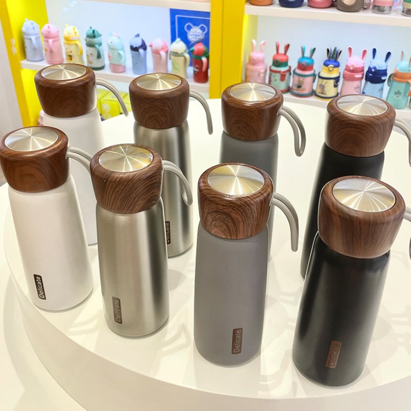 500ml thermos tumbler stainless steel vacuum flask double wall water bottle with new wood pattern lid