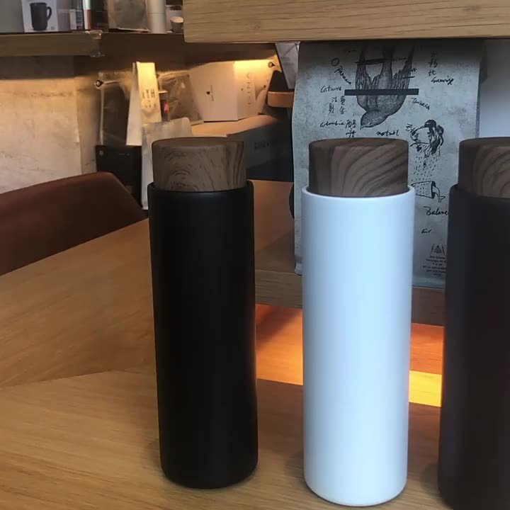 400ml Wooden Grain Cover Customized Color Lid Straight Bottles Stainless Steel Vacuum Insulated Water Bottles with Tea Infuser
