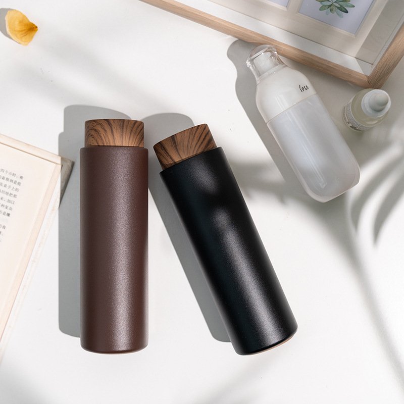 400ml Wooden Grain Cover Customized Color Lid Straight Bottles Stainless Steel Vacuum Insulated Water Bottles with Tea Infuser