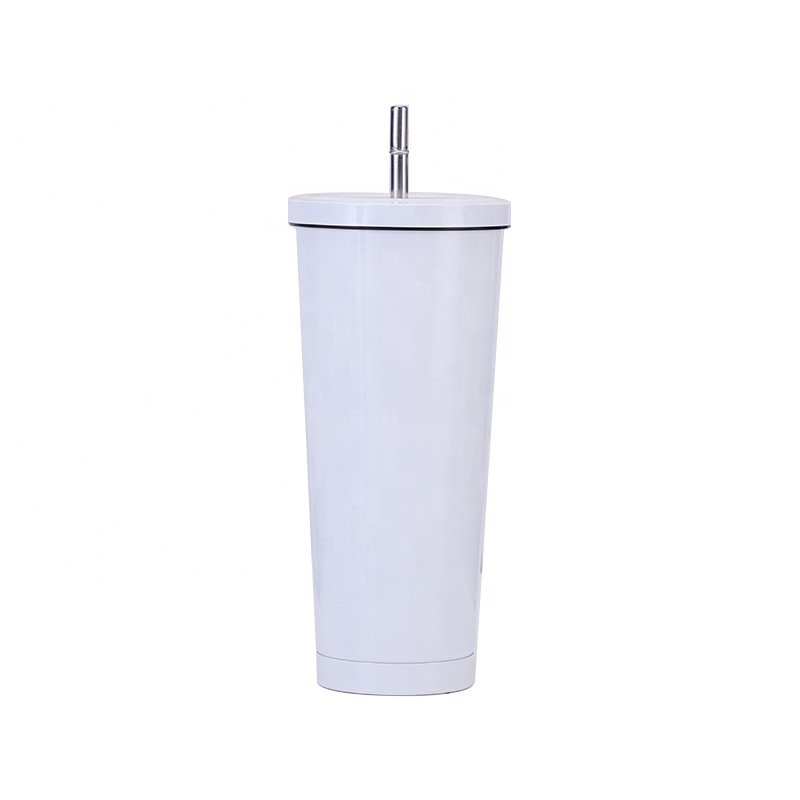 Reusable 16oz designed tumbler insulated mug classic style double wall juice sipper cup with straw