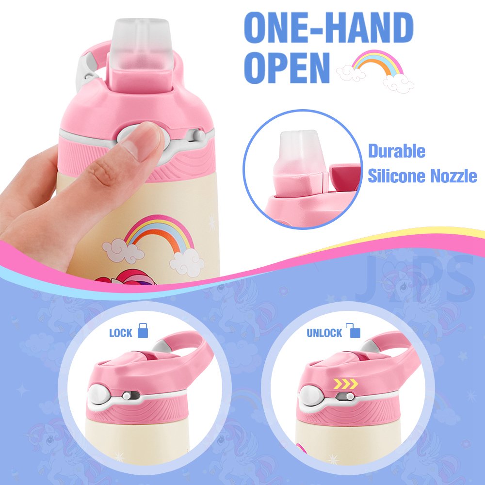 400ML Cartoon Water Bottle For Kids Cute Children's Cup With Straw Custom Stainless Steel Thermos Bottle Mug Cups