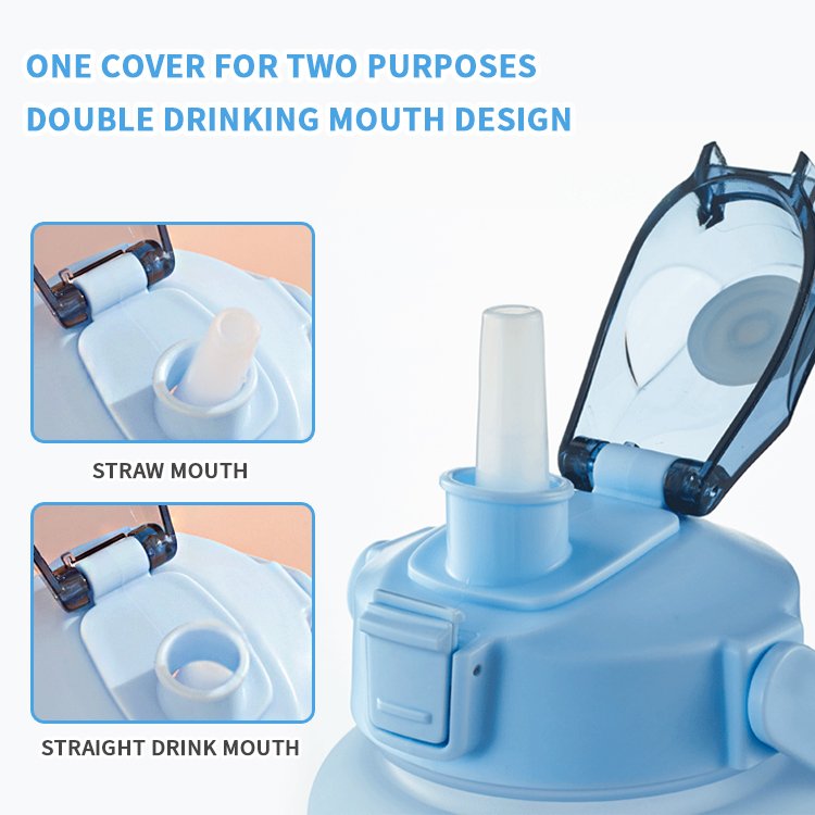 Large capacity plastic BPA free 2 liter time marker eco friendly water bottle with straw