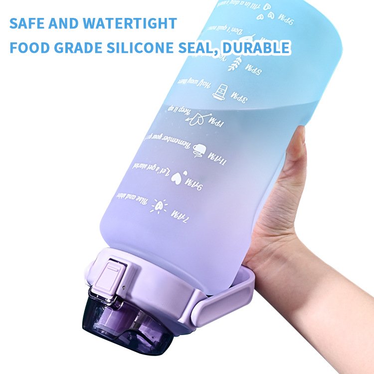 Large capacity plastic BPA free 2 liter time marker eco friendly water bottle with straw