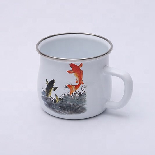 bellied cup tumbler drinking cupcat coffee mug enamel mug rolled rim Chinese writing words decoration gifts